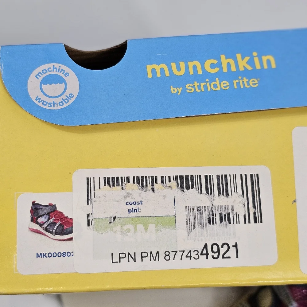 Munchkin by Stride Rite Coast Sandals Girls Sz 12M Pink Gray Adjustable Comfort - Picture 14 of 14